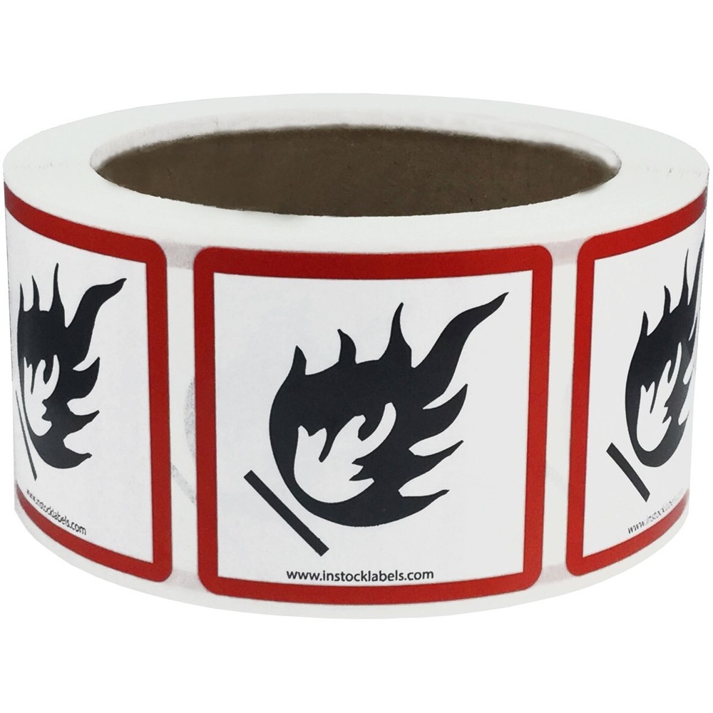 GHS Pictogram Labels Flame | 2 x 2″ Inch Square | 500 Pack