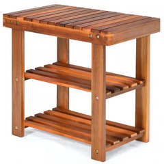 18 In. H 4-Pair Wood Shoe Rack 3-Tier Shoe Bench Freestanding Boots Organizer He