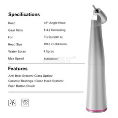 AZDENT Dental Electric 45° Fiber Optic Contra Angle 1:4.2 Increasing Handpiece