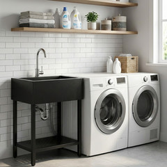 Freestanding Black Utility Sink, Stainless Steel Shop Sink