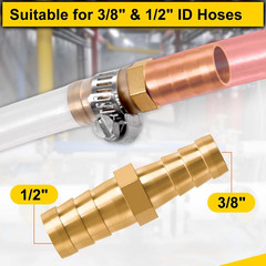 2 Pack Hose Barb Fittings Reducer, 5/16″ to 3/8″ Brass Hose Barb Reducer with 4