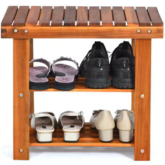 18 In. H 4-Pair Wood Shoe Rack 3-Tier Shoe Bench Freestanding Boots Organizer He