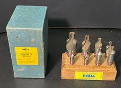 DoALL D-405 HSS Counter Drill Set 8 Pc Countersink Tools w Box & Wood Holder