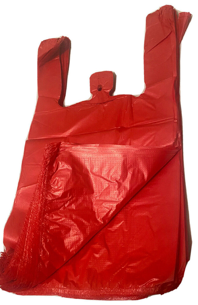 Bags 1/10 Small 8 x 4 x 15 Red T-Shirt Plastic Grocery Shopping Grocery Bags