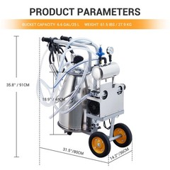 Portable Electric Machine, 6.6 Gallon/25L Stainless Steel Milk Bucket Milking