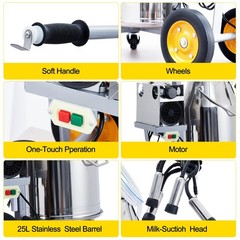 Portable Electric Machine, 6.6 Gallon/25L Stainless Steel Milk Bucket Milking