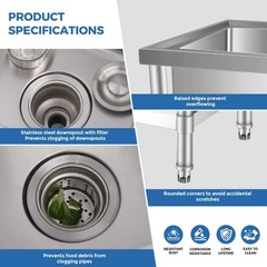 30″x16″x30″ Kitchen Sink Stainless Steel Commercial 1 Compartment Utility Sink