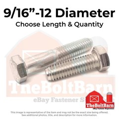 9/16″-12 Stainless Hex Cap Screws Coarse Thread Hex Bolts (Choose Length & Qty)