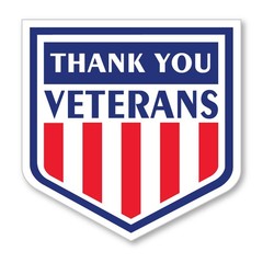 3″ x 3″ “Thank You Veterans” Shield Shaped Label with Stars and Stripes Design