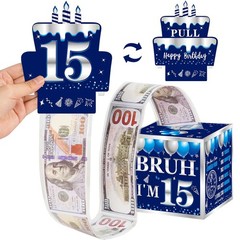 15th Birthday Decorations PullOut Money Cash Gift Box Blue Silver Card Boys