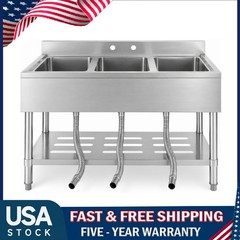 Commercial Kitchen Sink ,Freestanding 3-Compartment Stainless Steel Utility Sink