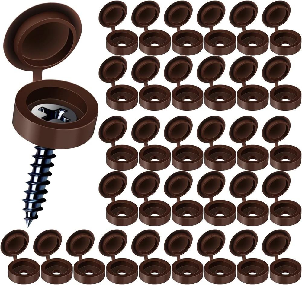 HNYYZL Plastic Hinged Screw Covers – Brown, Snap Washer Caps with Flip 100 PCS