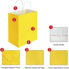 100 Pack 8×4.75×10 Inch Medium Yellow Kraft Paper Bags with Handles Bulk for …
