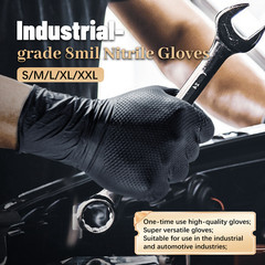8Mil Black Disposable Nitrile Gloves 3-Pack Diamond Grip Heavy Duty Latex Free