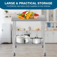 36×24″ stainless steel worktable on wheels for kitchen or garage