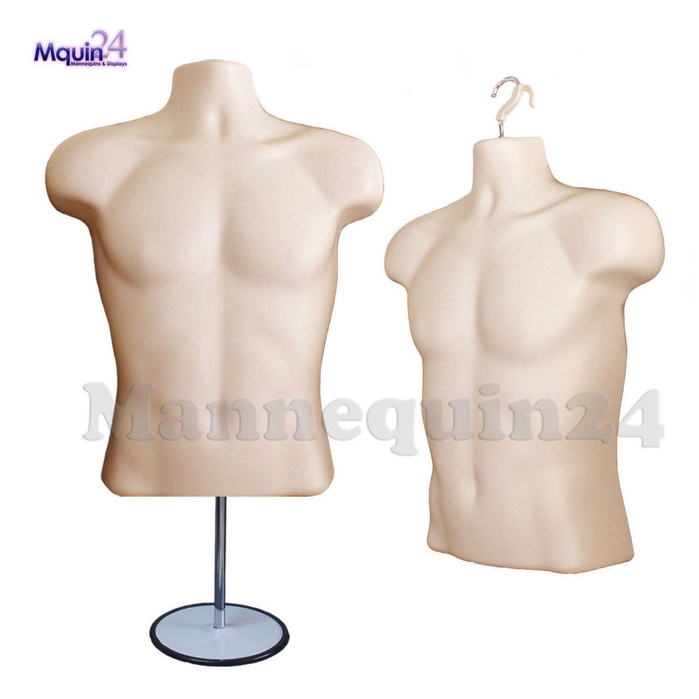 One Male Mannequin Torso FLESH HOLLOW BACK DRESS FORM w/ Stand & Hanger