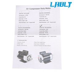 LABLT 5 HP Electric Motor Single Phase 230 V 3450 RPM 56 HZ ODP 7/8”Shaft
