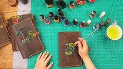 Hand Painted moleskine leather cover personalized with pen loop