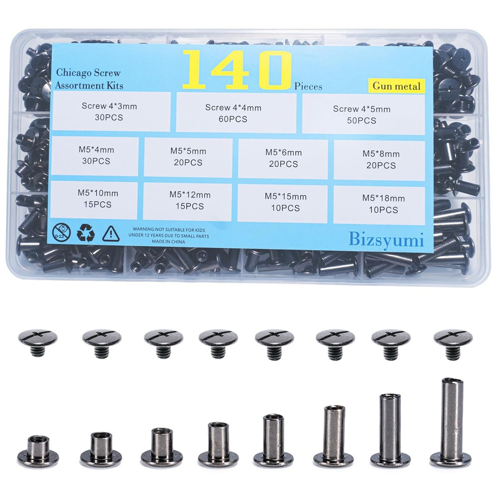 140 Sets Chicago Screws Kit M4 M5 Binding Rivets for Leather Belt Book DIY