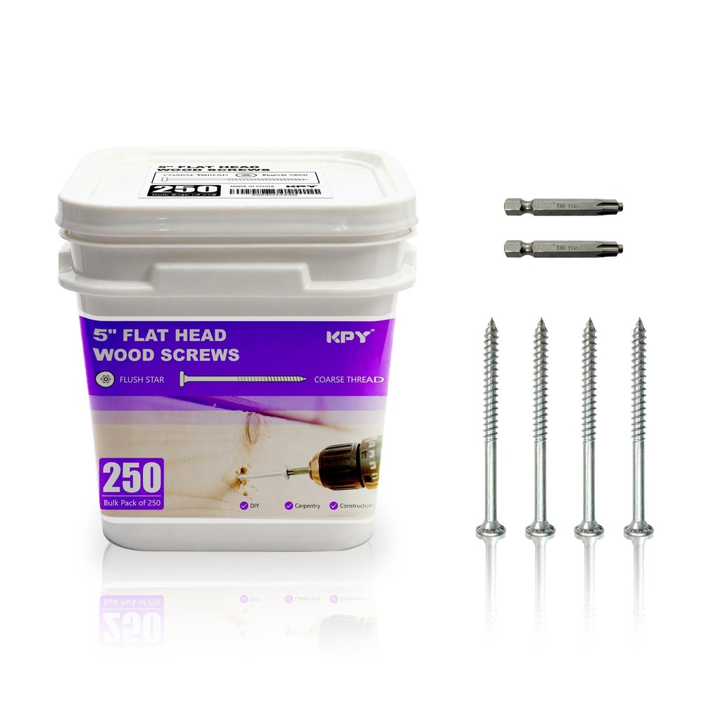 5″ Flat Head Wood Screws – Flush Star, Coarse Thread, Bulk Pack of 250 – for …