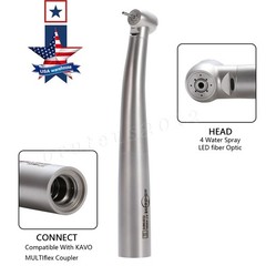 Abdent Dental Fiber Optic LED Handpiece 4 Spray/4 Hole LED Coupling Fit KAVO