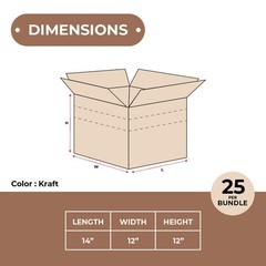 14 x 12 x 12″ Multi-Depth Corrugated Boxes, Brown 25/Bundle ECT-32