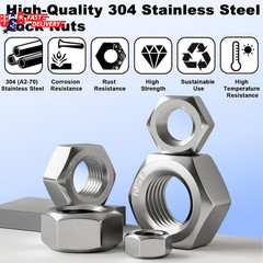 145 PCS Assorted Stainless Steel Hex Nuts Assortment Kit M3 M4 M5 M6 M8 M10 M12