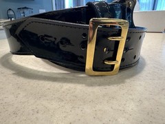 USMC Sam Browne Black Leather Duty Belt Size 36 w/ Brass Buckle, Grommeted
