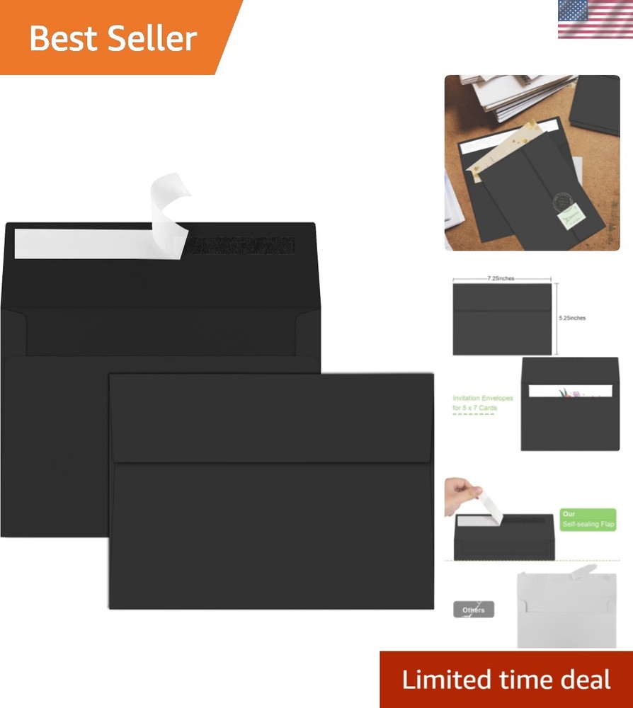 50 Pack A7 Black Envelopes with Self-Seal Closure for Inviting Style