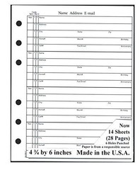 4 3/4 x 6 Inch Address Book Refill 4.75 inches wide by 6 tall, white