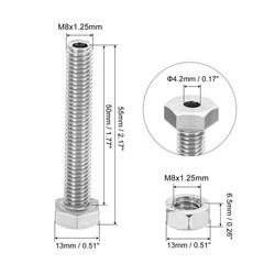 2set M8x50mm Hollow External Hexagon Screw Lamp Threading Through Hole Bolt
