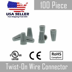 100pcs Gray Twist-On Wire Connector Connection Nuts 22-16 AWG Gauge Barrel Screw