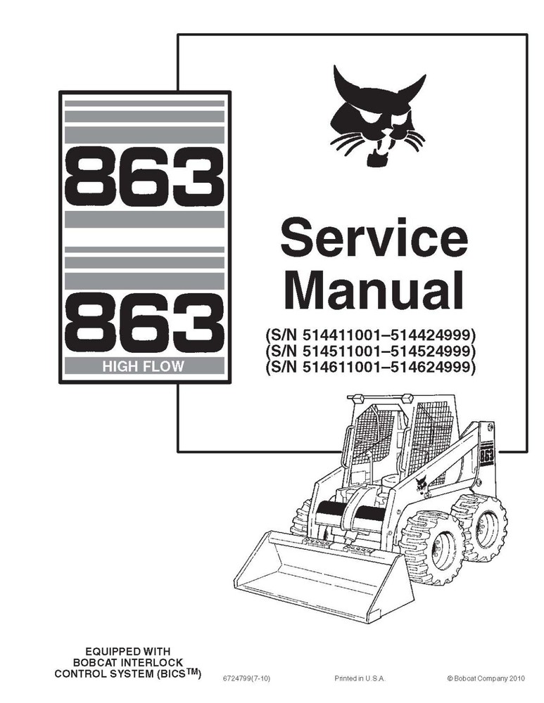 Bobcat 863 Skid Steer Loader Workshop Service Shop Repair Manual 6724799