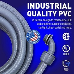 1/2″ Diameter PVC Flexible Conduit Kit – 25FT with Straight & 90° Connectors