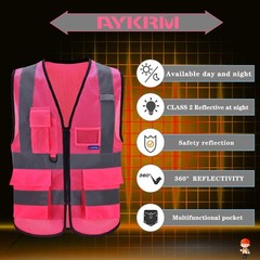 Xsmall Pink High Visibility Mesh Safety Reflective Vest With Pockets And Zipper