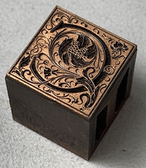 C Antique Ornate Floral Capital Letter “C” Printing Block Copper on Metal