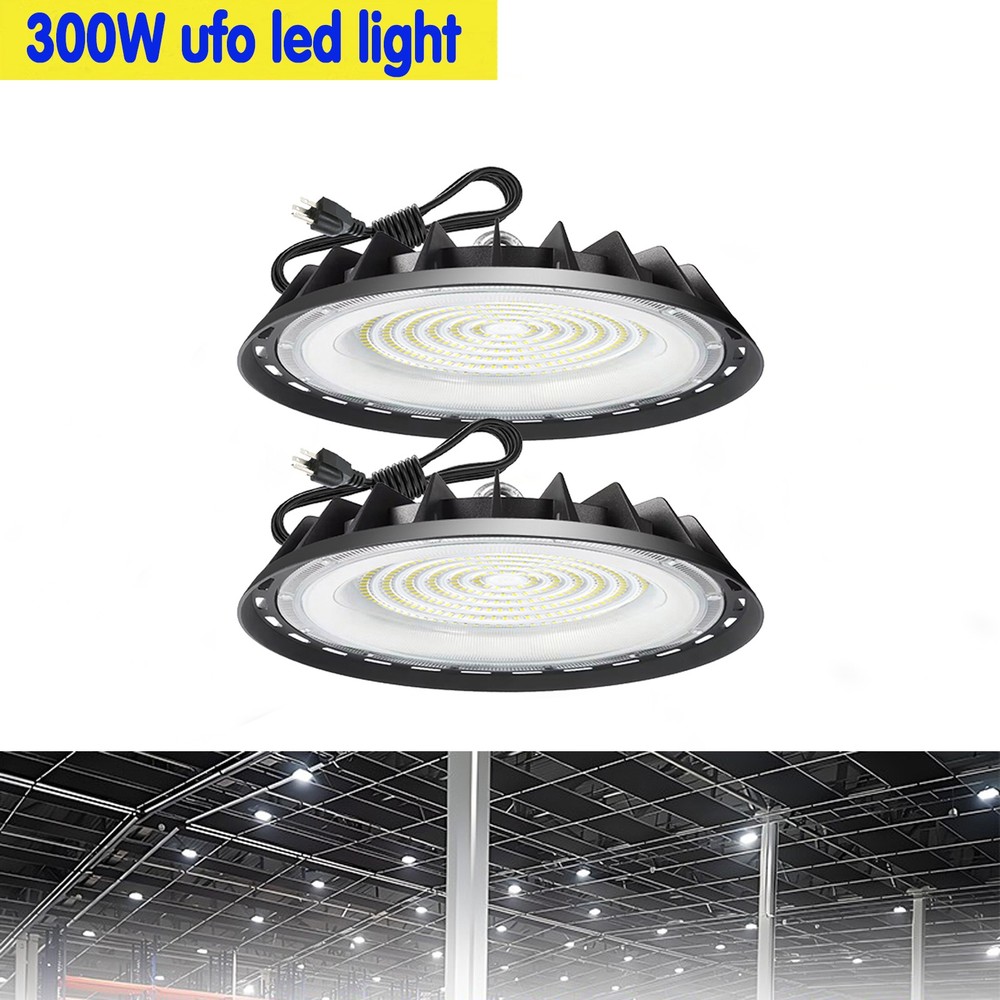 2 Pack 300W UFO Led High Bay Light Warehouse Commercial Industrial Factory 5000K