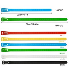 200PCS Reusable Cable Ties Multi-Color Adjustable Zip Straps for Home Office DIY