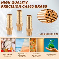 Brass 3/8 Inch Barb Fittings 1/8 Inch NPT Male Thread Air Hose Fittings