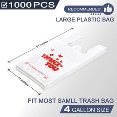 1000PACK Thank you bags, T shirt bags, White Plastic Bags with Handles, Grocery