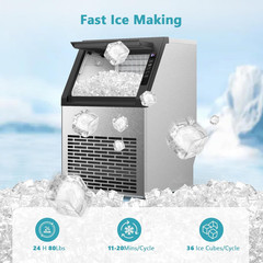Commercial Ice Maker Machine,80Lbs/24H Stainless Steel Ice Machine,24Lbs Storage