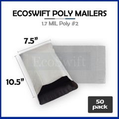 50 7.5 x 10.5 EcoSwift White Poly Mailer Shipping Envelope Self Seal Bags 1.7MIL