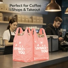 Pink Thank You Bags 100PCS T Shirt Bags Grocery Takeout Retail Bags