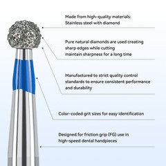 JMU Dental FG Diamond Burs for High Speed Handpiece, Medium Grit Round Bur 5pcs