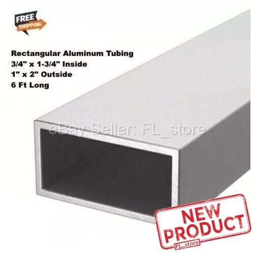 6 Feet Rectangular Aluminum Hollow Tubing 3/4″ x 1-3/4″ Inside 1″ x 2″ Outside
