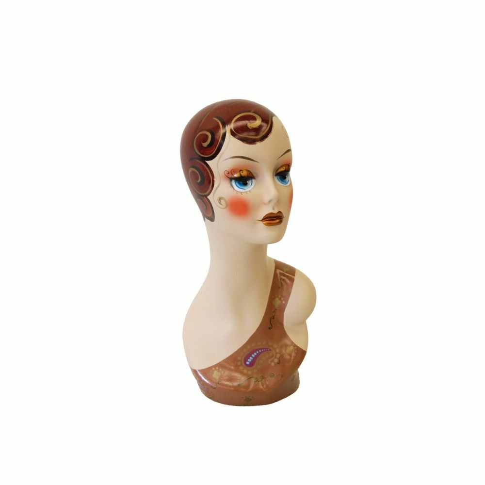 Vintage Costume Style Painted Fiberglass Adult Female Mannequin Head Display