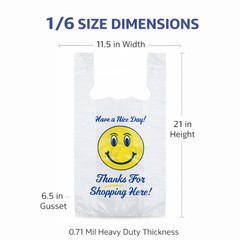 Bags Heavy Duty 1/6 21 x 6.5 x 11.5 Happy Face T-Shirt Plastic Grocery Shopping
