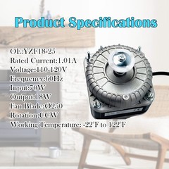 YZF18-25 Fan AC Motor 120V 60HZ 18W 1.01A 1550 r/min, Shaded Pole Motor for S…
