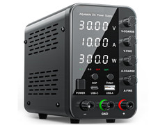 Fuente de alimentación DC 30V 10A con ajuste fino y carga rápida USB y Type-C. N