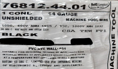 Carol 76812 #14awg Stranded Bare Copper PVC Hook Up Wire AWM MTW 600V Black/50ft
